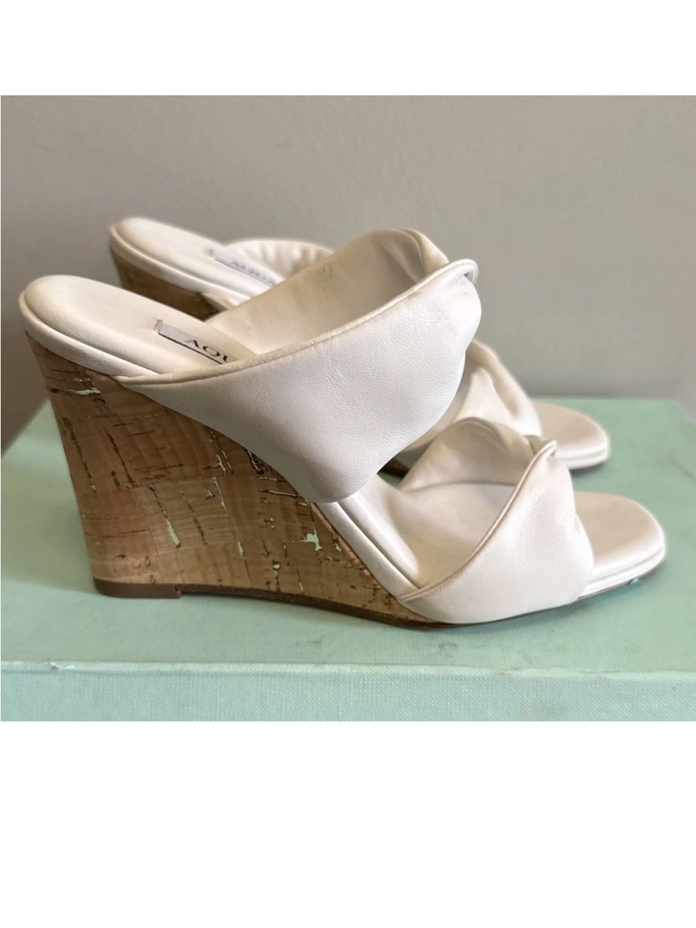 Aquazzura White Cork Wedge Slide Sandals - New